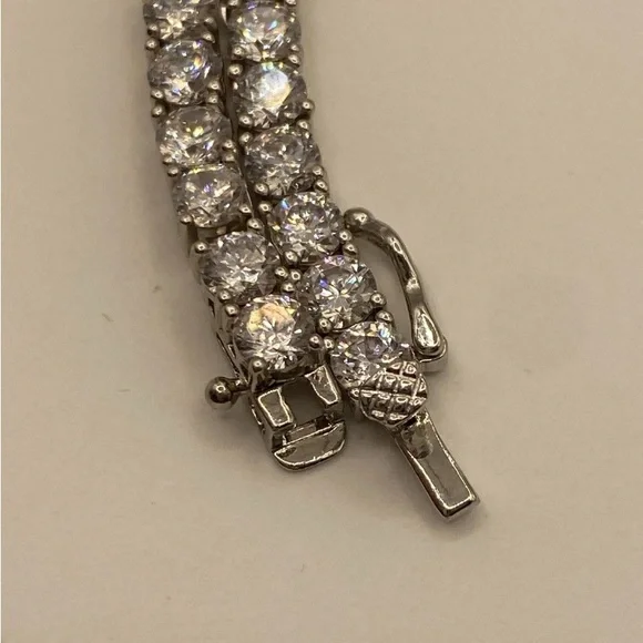 Choker Necklace 925 Sterling Silver China 16” 28.45 Grams Cubic Zircons - Picture 7 of 8